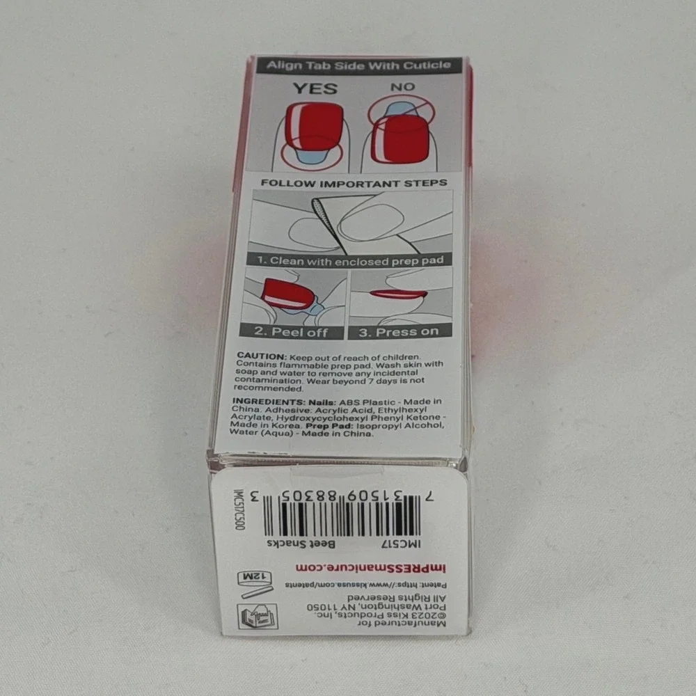 imPRESS Color Red‎ 517 Medium Coffin Shape Press On Nails 30 Count 97-25
